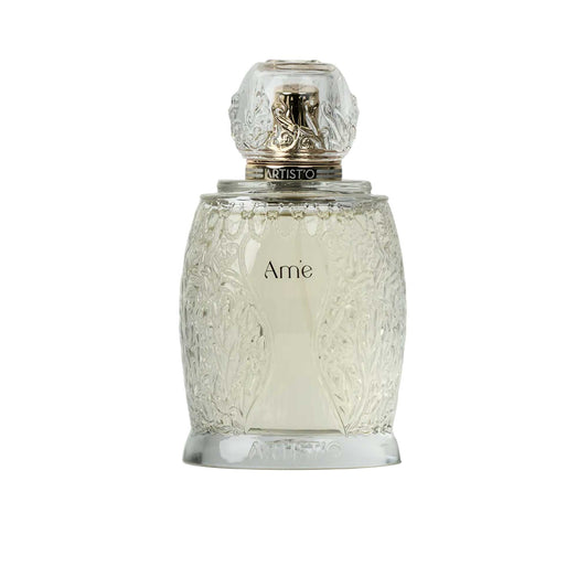 Artist’O Ame Eau de Parfum in a decorative clear glass bottle with beige luxury box, showcasing an elegant and timeless fragrance design – Shop Now Online