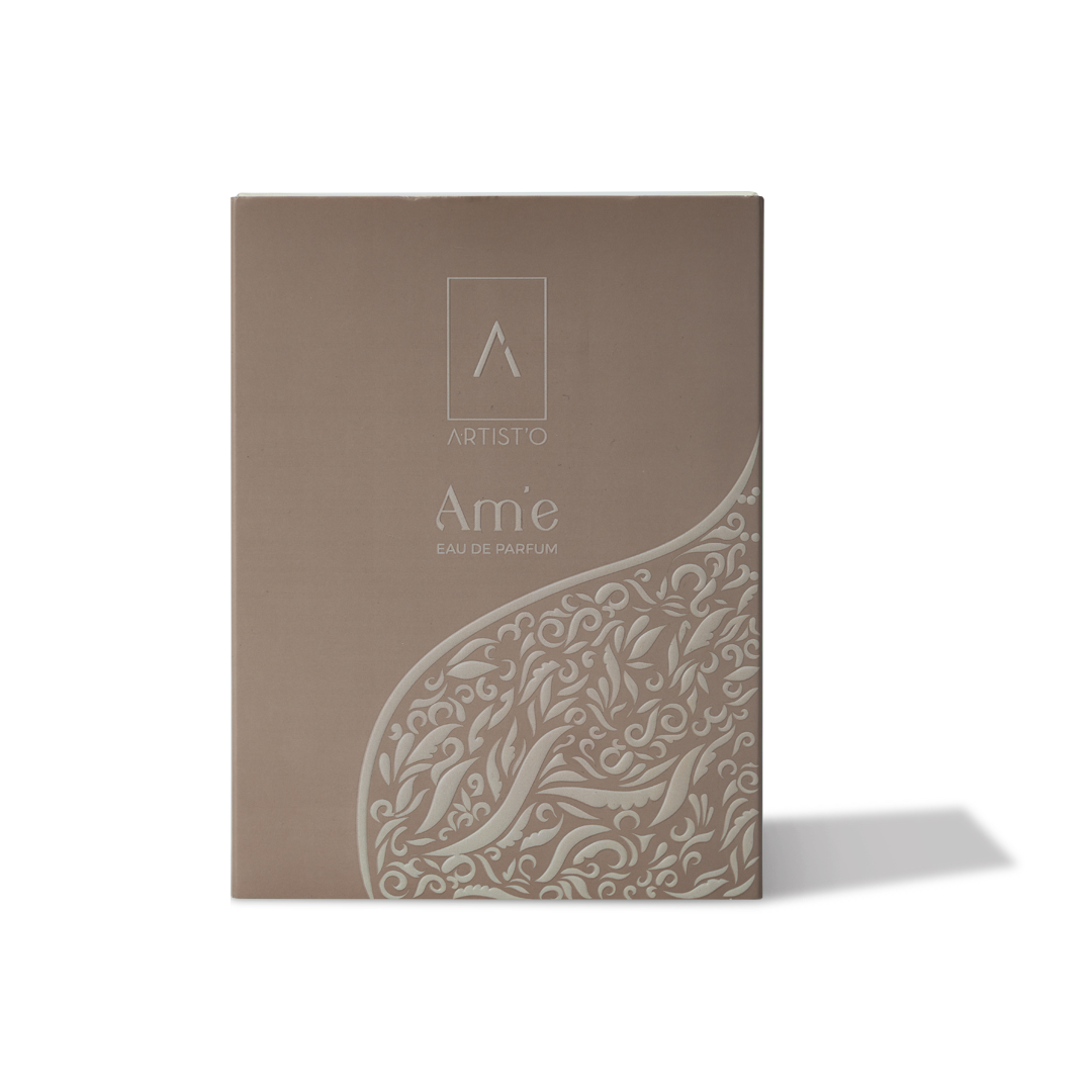 Artist’O Ame Eau de Parfum in a decorative clear glass bottle with beige luxury box, showcasing an elegant and timeless fragrance design – Shop Now Online