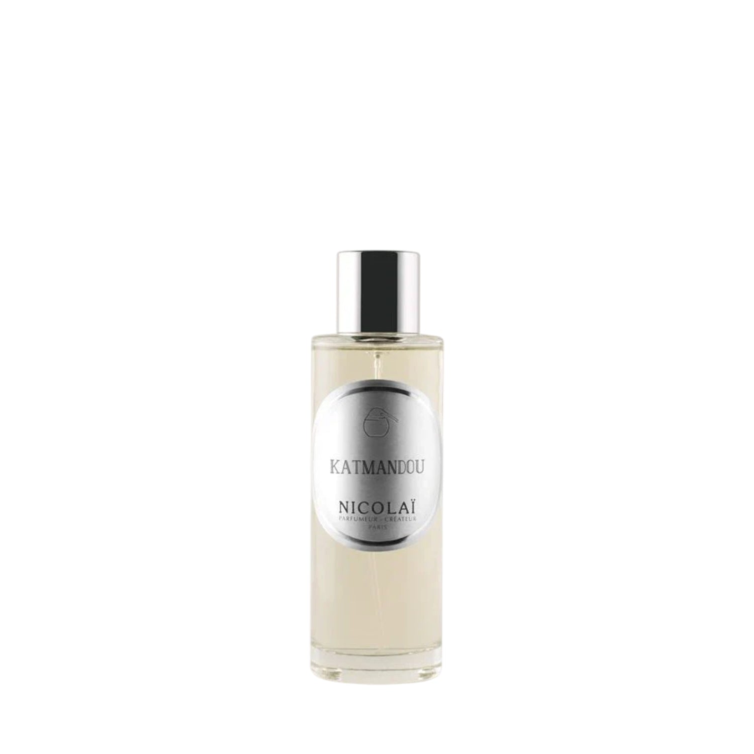 A matte glass bottle of Memo Paris Palais Bourbon featuring a golden neoclassical illustration of three figures.