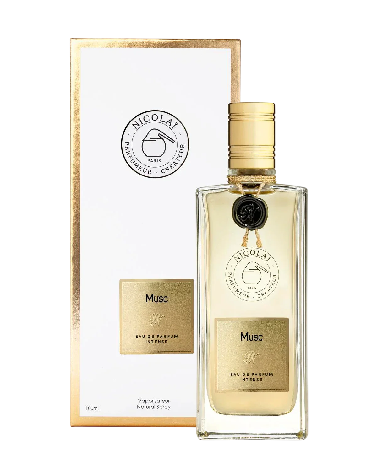 A travel-sized bottle of Musc concentrated perfume oil by Winko, showcasing its premium gold finish and roll-on applicator.