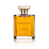 A clear glass bottle of Ormonde Jayne Tolu Eau De Parfum with a gold-colored cap and label, indicating the fragrance notes.