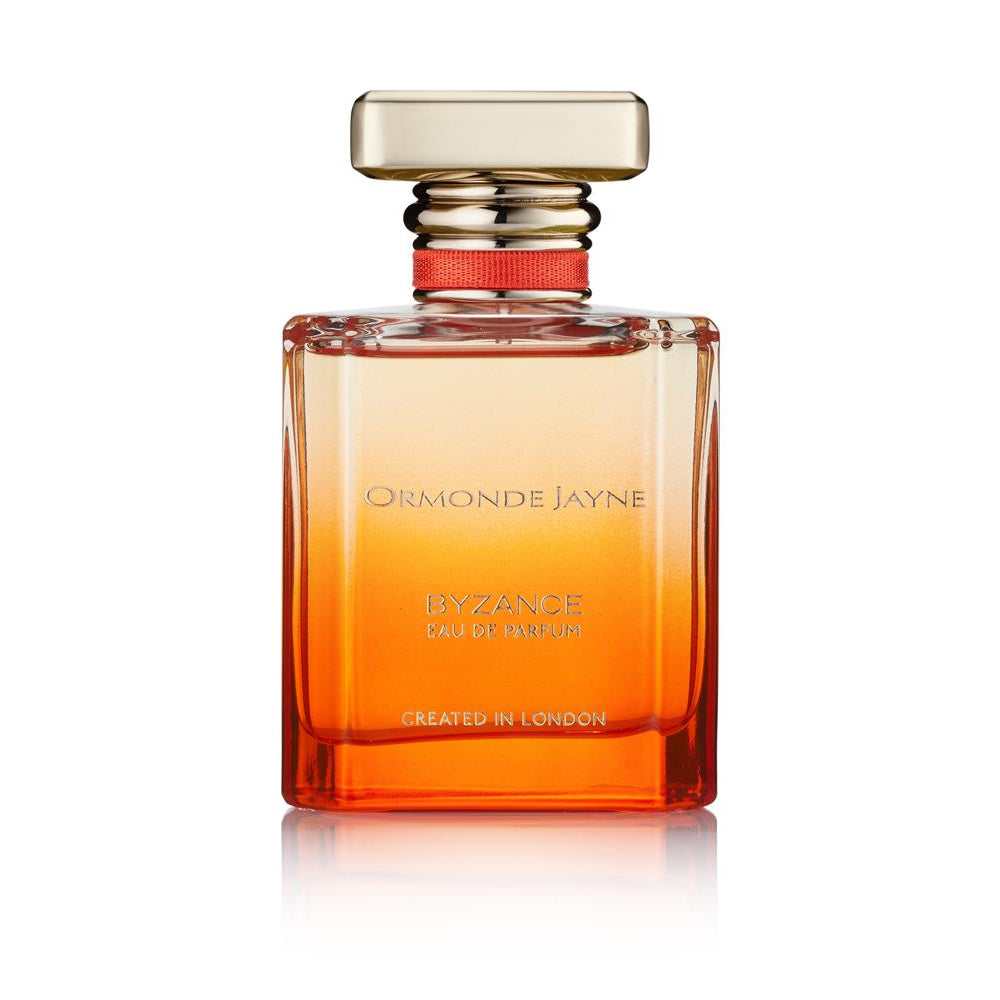 Ormonde Jayne - Byzance Eau De Parfum 50ml A bottle of Ormonde Jayne Byzance Eau De Parfum 50ml with a clear, amber-colored liquid visible inside and a silver cap.