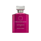 An 88ml opaque vibrant magenta glass bottle of Ormonde Jayne Montabaco Rio, featuring silver lettering and topped with a tiered silver neck and rectangular silver cap.