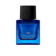 A 100ml square vibrant blue glass bottle of Thameen Green Pearl featuring gold lettering and topped with a textured black cylindrical cap.