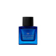 A 50ml square vibrant blue glass bottle of Thameen Royal Sapphire featuring gold lettering and topped with a textured black cylindrical cap.