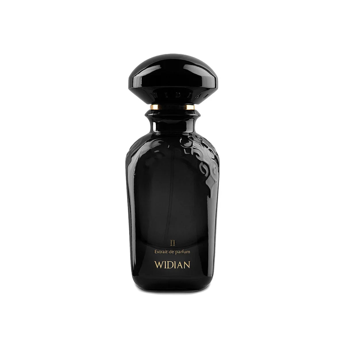 Black perfume bottle with 'Widian' branding on a white background.