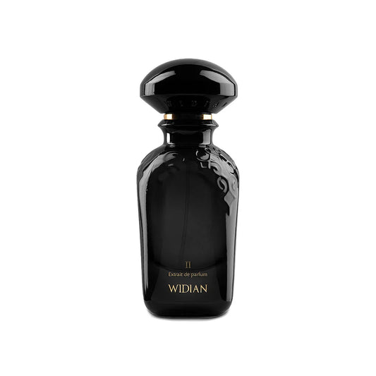 Black perfume bottle with 'Widian' branding on a white background.