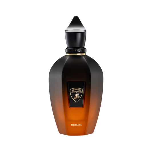 XERJOFF BLENDS FIEREZZA 100ml parfum bottle with a black to amber gradient finish and a pointed black cap.